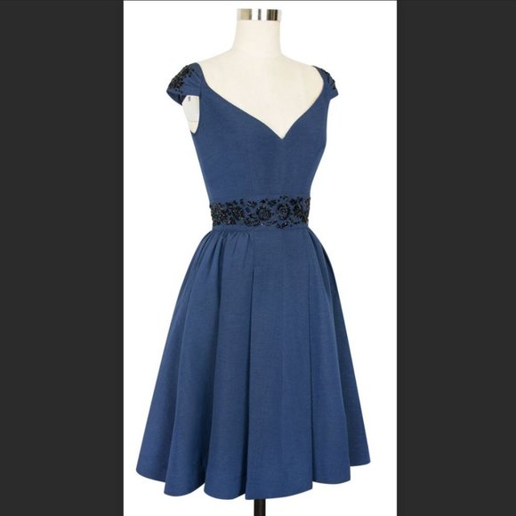 CANDICE GWINN Fit + Flare Beaded Eva Marie Cocktail Dress 16 L - Picture 5 of 9